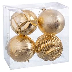 Santiago y Cia Set of 4 Embossed Baubles for Hanging - Simple and Elegant Style in Gold Colour, Size: 80 mm Christmas, Multi-Colour, Not Applicable