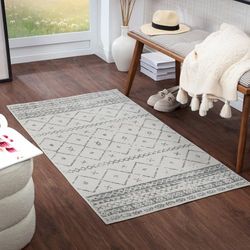 Livabliss Nagano Alfombra Geométrica - Alfombras Salon Modernas, Comedor, Cocina, Habitación - Alfombras Abstractas Estilo Bohemio, Fácil de Cuidar - Alfombra Salon Grande 80x220cm, Blanco y Gris