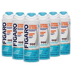 FIGARO Schiuma Da Barba SENSITIVE - Per Rasature Frequenti - Schiuma Barba Delicata e Confortevole - 400ml - CONFEZIONE 6 PEZZI