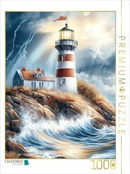 CALVENDO Puzzel met vuurtoren met warderhuisje waakt over de ruwe steile kust, 1000 stukjes legformaat 64 x 48 cm, fotopuzzel voor gelukkige uren