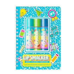 Lip Smacker, Back to School Collection, Spiral Notebook Lip Balm Trio, Set de 3 Bálsamos Labiales con un Bonito Cuaderno, Bálsamos Labiales Divertidos para Niñas y Niños, Azul