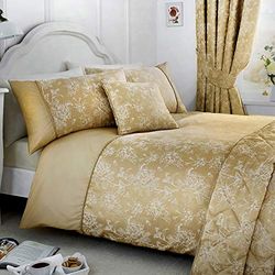 Serene - Jasmine - Conjunto de capa de edredão de fácil cuidado, tamanho da cama de solteiro, roupa de cama dourada champanhe