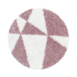 Muratap Maxima Soft Shaggy Tappeto rotondo Rosa/Bianco – Tappeto a pelo lungo dal design unico per soggiorno, camera da letto, studio, Oeko-TEX, dimensioni: 80 cm, rotondo