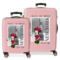 Disney Mickey och Minnie Travel The World New York Resväskor Set Naken 55/68 cms Stelt ABS Kombinationslås 104L 6 kg 4 Dubbla hjul Bagage Hand, Rosa, Talla única, Bagageuppsättning