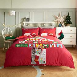 Sleepdown Parure de lit avec Housse de Couette et taie d'oreiller Motif Calendrier de l'Avent Rouge 135 x 200 cm, Polycoton, Simple