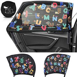 MOVINPE Car Window Shade for Baby, 2-Pack Breathable Mesh Rear Window Screens, Universal Stretchable Sun Shades, Heat and UV Block, Privacy Shield for Toddler Kids Babies (ABC+123)