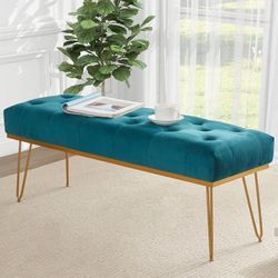 Shally Dogan Banco de Tela para Dormitorio, Banco otomano con Relleno de Alta Densidad, Multiusos, Ideal para Dormitorio, salón (Azul)