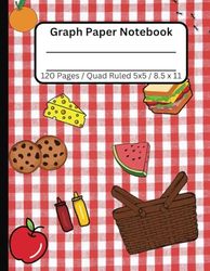 Graph Paper Composition Grid Notebook For Kids: Cute Picnic Blanket Simple Design Background | 8.5x11 | Quad Ruled 5x5 | For Kids, Girls, Boys, Teens, ... Engineers, Architects, Students | 120 Pages