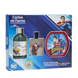 Corine de Farme - Coffre Superman Enfant - Eau de Toilette 50ml Pomme Gourmande + Gel Moussant 3 en 1, Cheveux & Bain - 93% Ingrédients Naturels