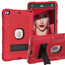 Visaccy Étui pour iPad Mini 5/Mini 4 étui de Protection extérieur 360° iPad Housse avec Protecteur d'écran intégré pour iPad Mini 5 2019, Rouge