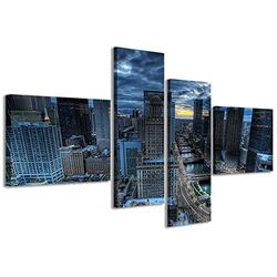 Stampe su Tela Afbeelding op canvas, geheimzinnige City moderne druk in 4 panelen, kant-en-klaar ingelijst, canvas, klaar om op te hangen, 200 x 100 cm
