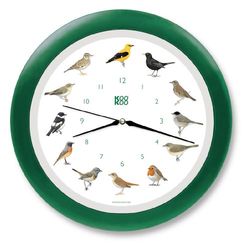 KOOKOO Singvögel verde, l'orologio degli uccelli canterini, orologio da parete rotondo con richiami naturali di uccelli, movimento al quarzo
