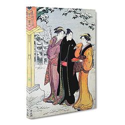 Approaching A Temple By Torii Kiyonaga Asian Japanese Canvas Wall Art Print Ready to Hang, Framed Picture for Living Room Bedroom Home Office Décor, 24x16 Inch (60x40 cm)