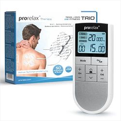 Prorelax TENS/EMS Trio | Appareil d'électrostimulation | 3 thérapies - TENS, EMS, FITNESS | Détente, développement musculaire, soulagement de la douleur | 50 programmes | 16 niveaux d'intensité