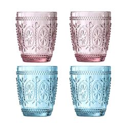 Premier Housewares Copos de vidro Fleur, rosa/azul, 8 x 8 x 10 cm