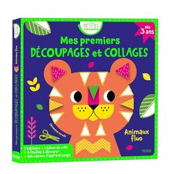 Mes premiers découpages et collages Animaux fluo: Avec 5 tableaux, 1 bâton de colle, 1 paire de ciseaux, 8 feuilles à découper