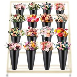 Sunnychicc Lot de 16 seaux à Fleurs en Plastique Noir de 36,8 cm de Haut et 22,1 cm de Large - pour Fleurs coupées - pour intérieur et extérieur - Fournitures de Fleuriste