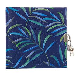 goldbuch 44 365 - Diario Tropical Blue en diseño Turnowsky, 96 páginas blancas, cuaderno con cerradura, cubierta con papel de impresión artística, relieve plateado y relieve, aprox. 16,5 x 16,5 cm