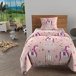 Soleil d'ocre Juego de sábanas UNICORNIOS de 140 x 200 cm, rosa, 100% algodón de 57 hilos/cm2