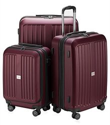 HAUPTSTADTKOFFER – X-Berg – handbagage ombord resväska laptopväska hård sida spinnvagn 4 hjul, TSA, 55 cm, 42 liter, mörkblå matt, Vinröd matta, SET OF 3, Bagageset