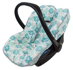 Housse matelas universelle pour groupe 0 ou Maxi-Cosi. Modèle Fleurs Turquoise. Grille 3d