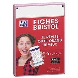 OXFORD Révision 2.0 Lot de 50 Fiches bristol format A5 (14, 8 x 21cm) fond Uni Blanc Recto/Verso - cadre Rose