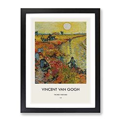 Red Vineyard At Arles By Vincent Van Gogh Exhibition Museum Painting Framed Wall Art Print, Ready to Hang Picture for Living Room Bedroom Home Office Décor, Black A4 (34 x 25 cm)