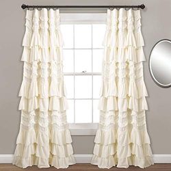 Lush Decor Kemmy Rideau | Panneau de fenêtre texturé à Volants de Style Shabby Chic pour Salon, Salle à Manger, Chambre à Coucher (Simple), 213,4 x 132,1 cm, Blush