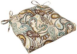 Pillow Perfect Paisley - Cuscino per sedia da interno/esterno con lacci, trapuntato, resistente alle intemperie e allo sbiadimento, 43,2 x 44,5 cm, colore: blu/marrone Tamara Quarzo, 2 pezzi