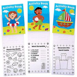 Baker Ross FC959 Seaside Mini Activity Books for Kids - Pack of 12, Entertaining Travel Activities, Party Favours, and Colouring Books for Children