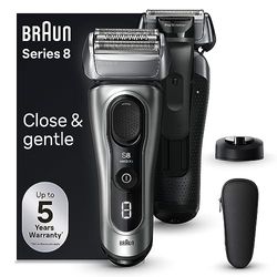 Braun Series 8 Electric Shaver for Men, 4+1 Shaving Elements & Precision Long Hair Trimmer, Charging Stand, Wet & Dry Electric Razor for Men with 60 Minute Runtime, Gifts for Men, 8517s, Silver