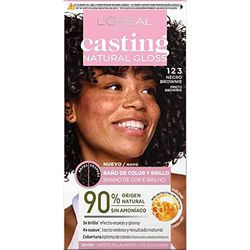 L'Oréal Paris Casting Natural Gloss, Baño de color y brillo, Cobertura óptima, Con Acondicionador Nutritivo con Miel, Sin Amoniaco, Color: Negro Brownie 123