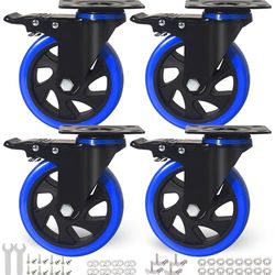 5 Inch Caster Wheels, Casters Set of 4, Heavy Duty Casters with Brake