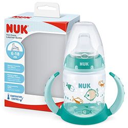 NUK First Choice+ oefenfles | 6-18 maanden | 150 ml | temperatuurregeling weergave | lekvrije drinktuit | ergonomische handgrepen | BPA-vrij | vissen, groen