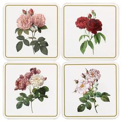 The Leonardo Collection Redoute Rose Coasters Set of 4 Pierre-Joseph Redoute For Home & Office | Stylish Coaster For Tabletops & Dining Spaces | Decorative Home Accessories for Drinks & Tables
