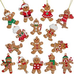 Festligt fixerade pepparkakor prydnader – paket med 15 blandade pepparkaksgubbe-mönster – lätta att hänga dekorationer för julgranar, girlanger, fönster, eldstadsspisar och mer