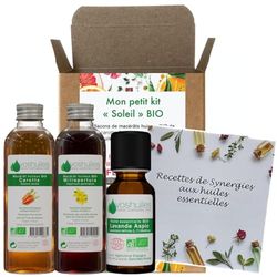 VOSHUILES - Mon Petit Kit Soleil - 1 Huile Essentielle Bio & 2 Macérâts Bio - 100% Pure et Naturelle - HEBBD, Ecocert - Lavande Aspic, Carotte, Millepertuis - 1x5ml, 2x50ml - Usage Cutané