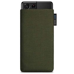 Adore June Klassisk olivgrön väska kompatibel med Galaxy S21 Ultra mobilväska tillverkad av resistent Cordura-tyg med displayrengöringseffekt, tillverkad i Europa