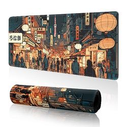 Japanse gaming muismat grote bureaumat, anime muismat gaming bureauonderlegger Kawaii toetsenbordkussen, 31,5 x 11,8 cm verlengde muismat XL anime-muismat voor bureau muismat met antislip basis en