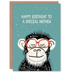 Artery8 Happy Birthday Card to a Special Nephew Cheeky Chimp Nerd Chimpanzee Monkey
