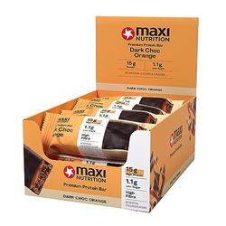 MaxiNutrition Premium Protein Bar - High Protein Snack - Low in Sugar - 15g Protein - Dark Chocolate Orange, Under 190 kcal per Serving, 12 x 45g