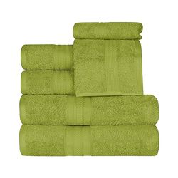 Superior Lange nietjes, 100% gekamd katoen, 700 g/m², duurzaam, pluche en absorberend, 6-delige handdoekenset, 2 gezicht/washandjes, 2 handdoeken, 2 badhanddoeken, groene essentie