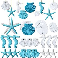 26 Pcs Resin Starfish Ornaments, Decorations, Sand Beach Ocean Themed Christmas Ornaments Seashell Decor for Christmas Tree Home Wedding