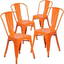 Flash Furniture Cadeiras comerciais, conjunto de 4, metal, interiores e exteriores, empilháveis, plástico, borracha, laranja