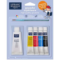 Lefranc Bourgeois Gouache Tubes of Paint Set, Multi-Colour, multicoloured, Blister Schulbox - 5 Farben