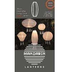 NOMA White Solar Mandarin Lantern, Long Oval with Tassels, 20 cm
