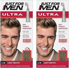 Just For Men Ultra Light Brown Hair Colour Dye, No Mix Comb-In Applicator to Comb Away The Greys, Ammonia & Peroxide Free – A25 (Pack of 2)