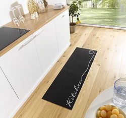 Zala Living Cook & Clean Tapete antiderrapante de tecido plano de pelo curto, lavável, para corredor, cozinha, sala de estar, preto, 50 x 150 cm