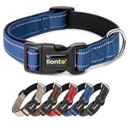 lionto Collar de Perro Acolchado Collar de Nylon Reflectante Impermeable Ajustable, Tamaño L, Azul