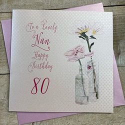 WHITE COTTON CARDS Tarjeta de cumpleaños Hecha a Mano con Texto en inglés Dandelion, Happy Birthday to a Lovely Nan 80", Color Blanco, bd52-80